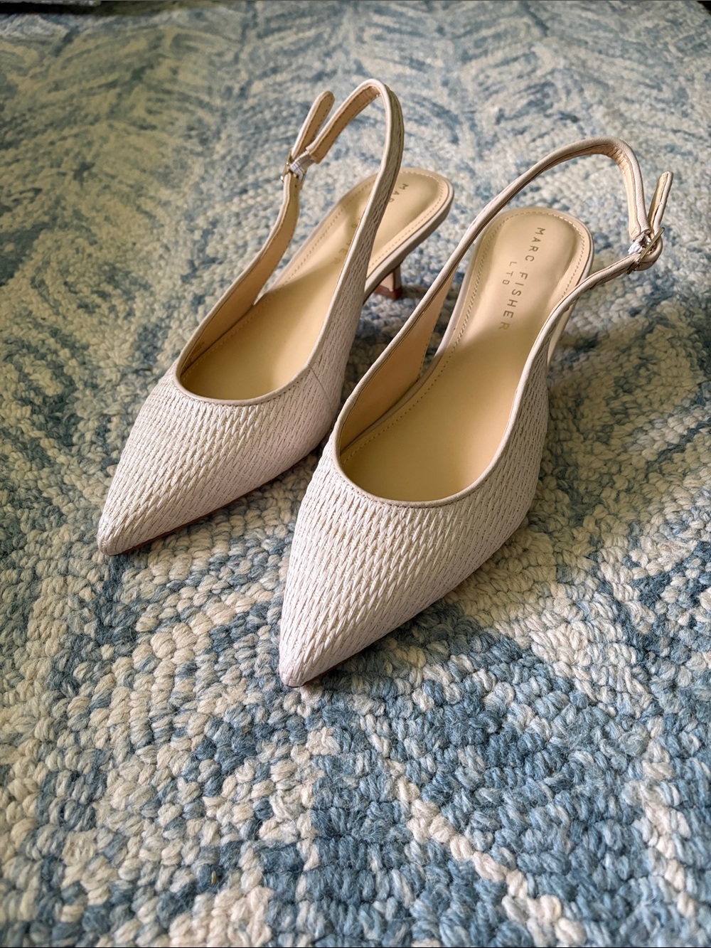 Marc Fisher White Woven Slingbacks